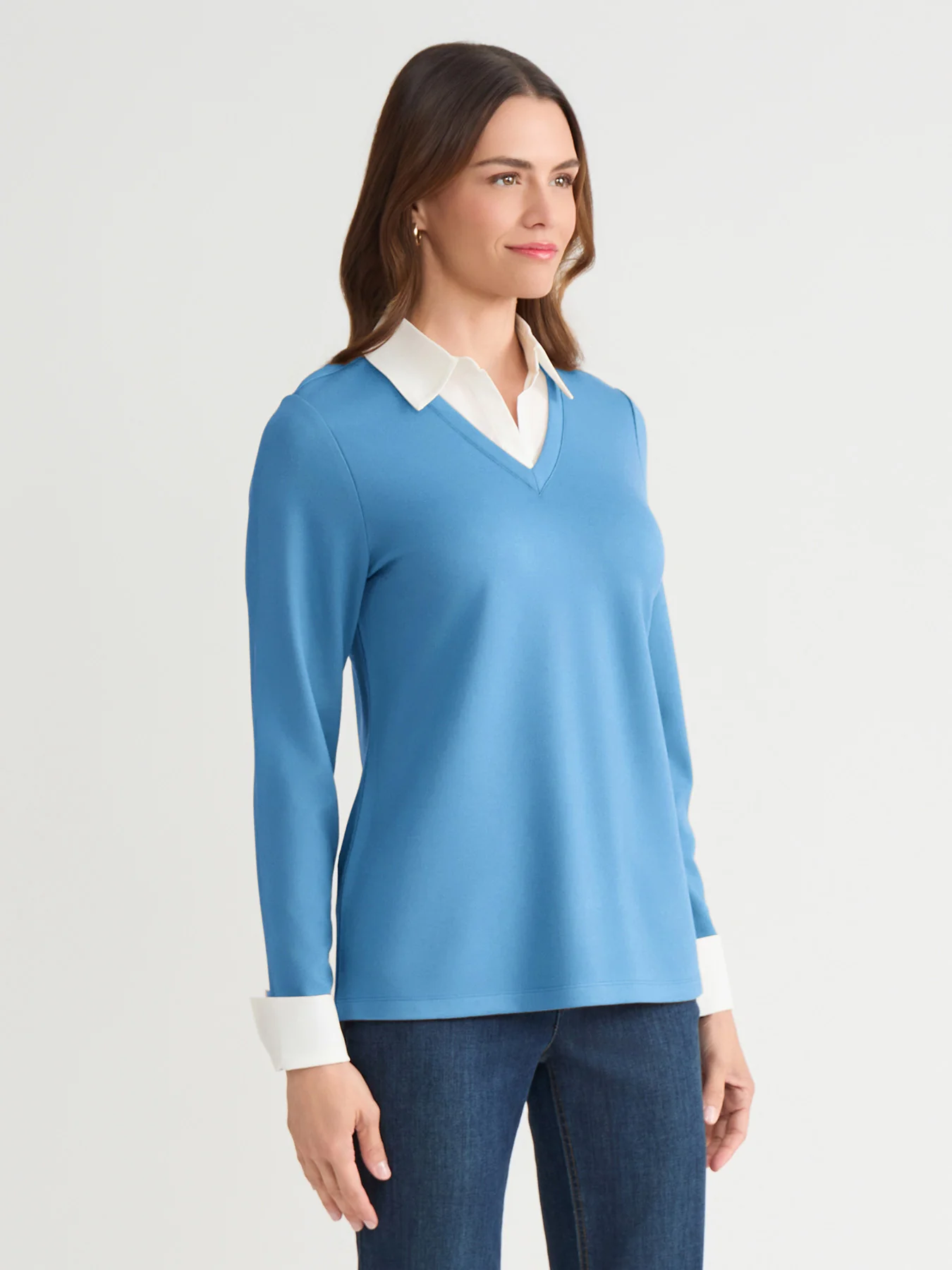 V-Neck Twofer, Serenity Knit Poplin - Image 3