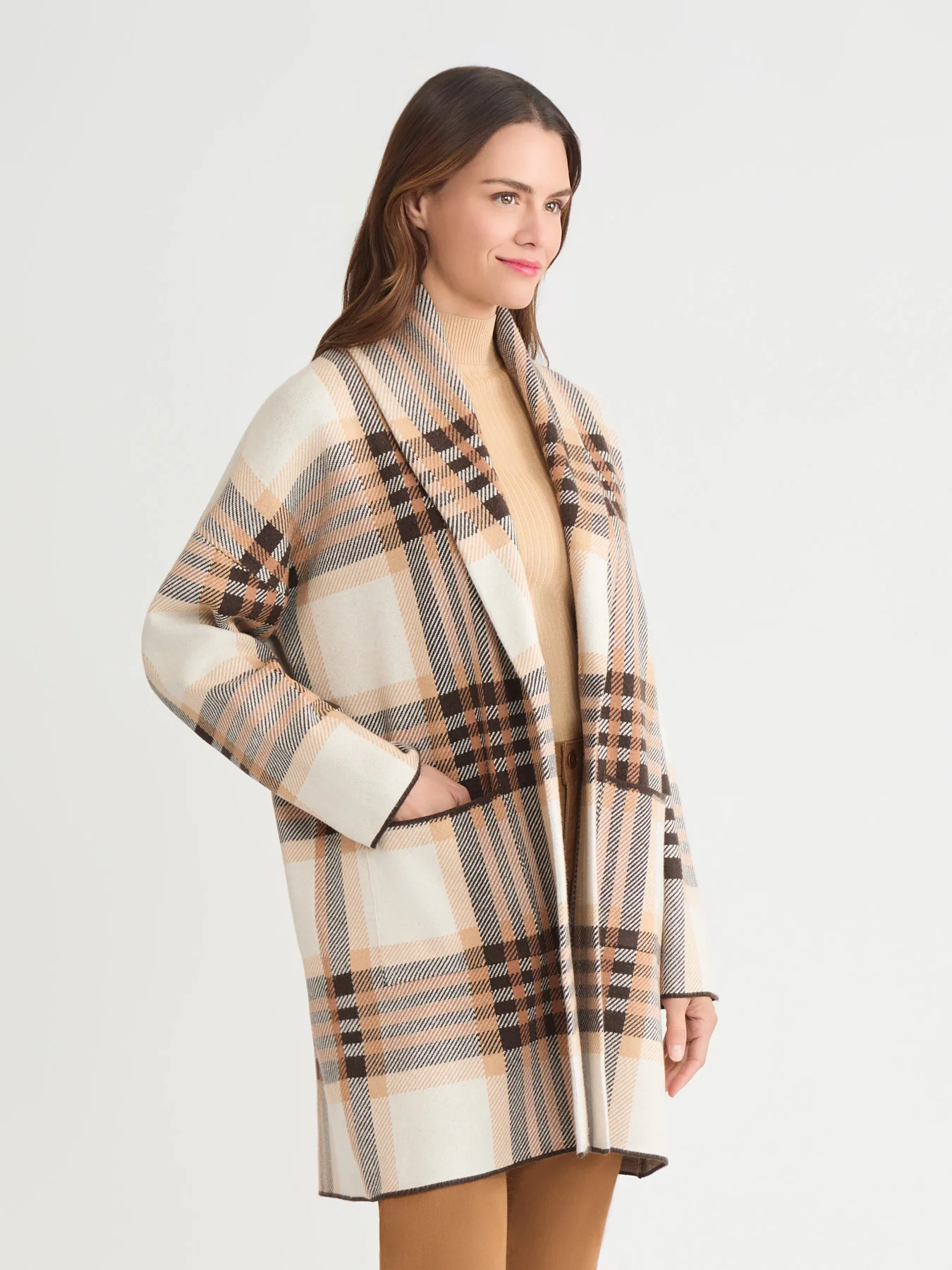 Wide Lapel Plaid Coatigan - Image 2