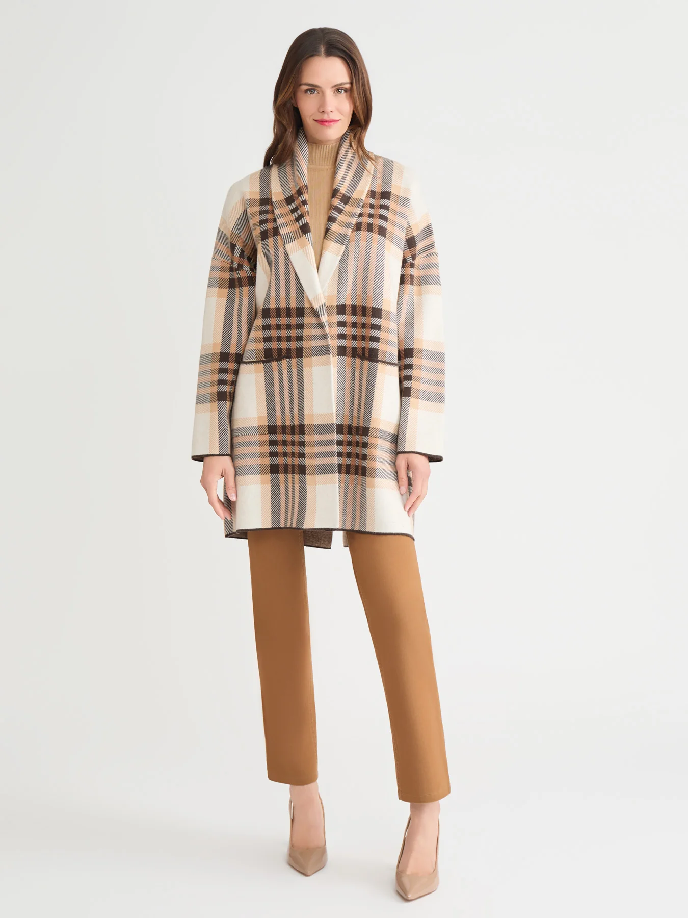 Wide Lapel Plaid Coatigan - Image 5