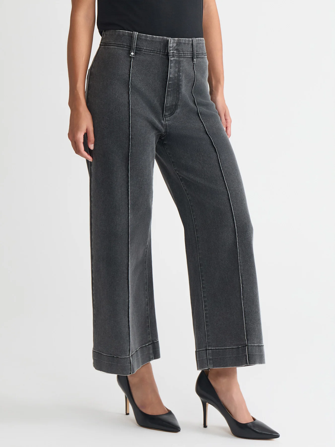 Wide Leg Cropped Pintuck Jeans - Image 2