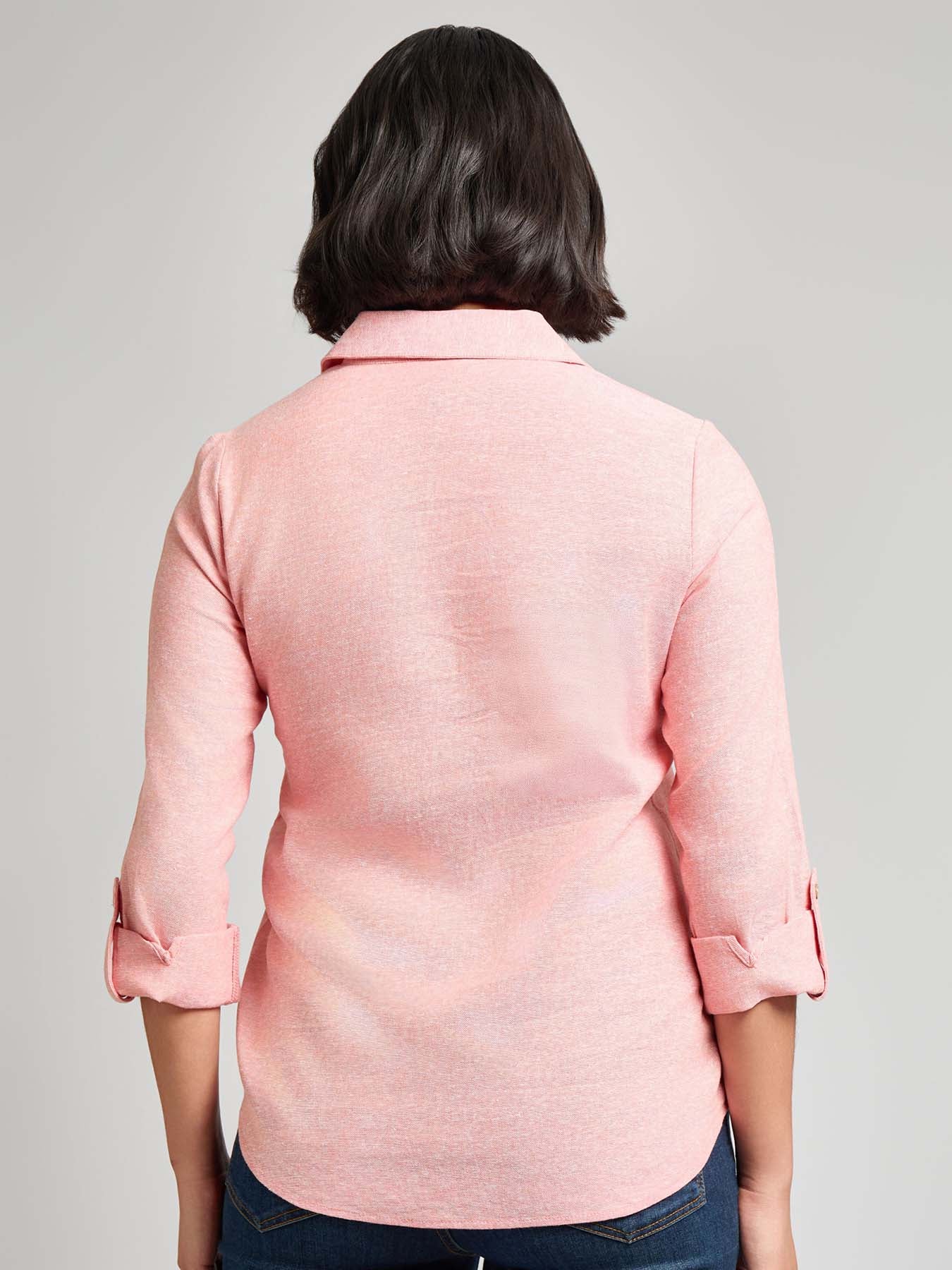 Y-Neck Button Front Tunic, Crossdye Linen Blend - Image 4