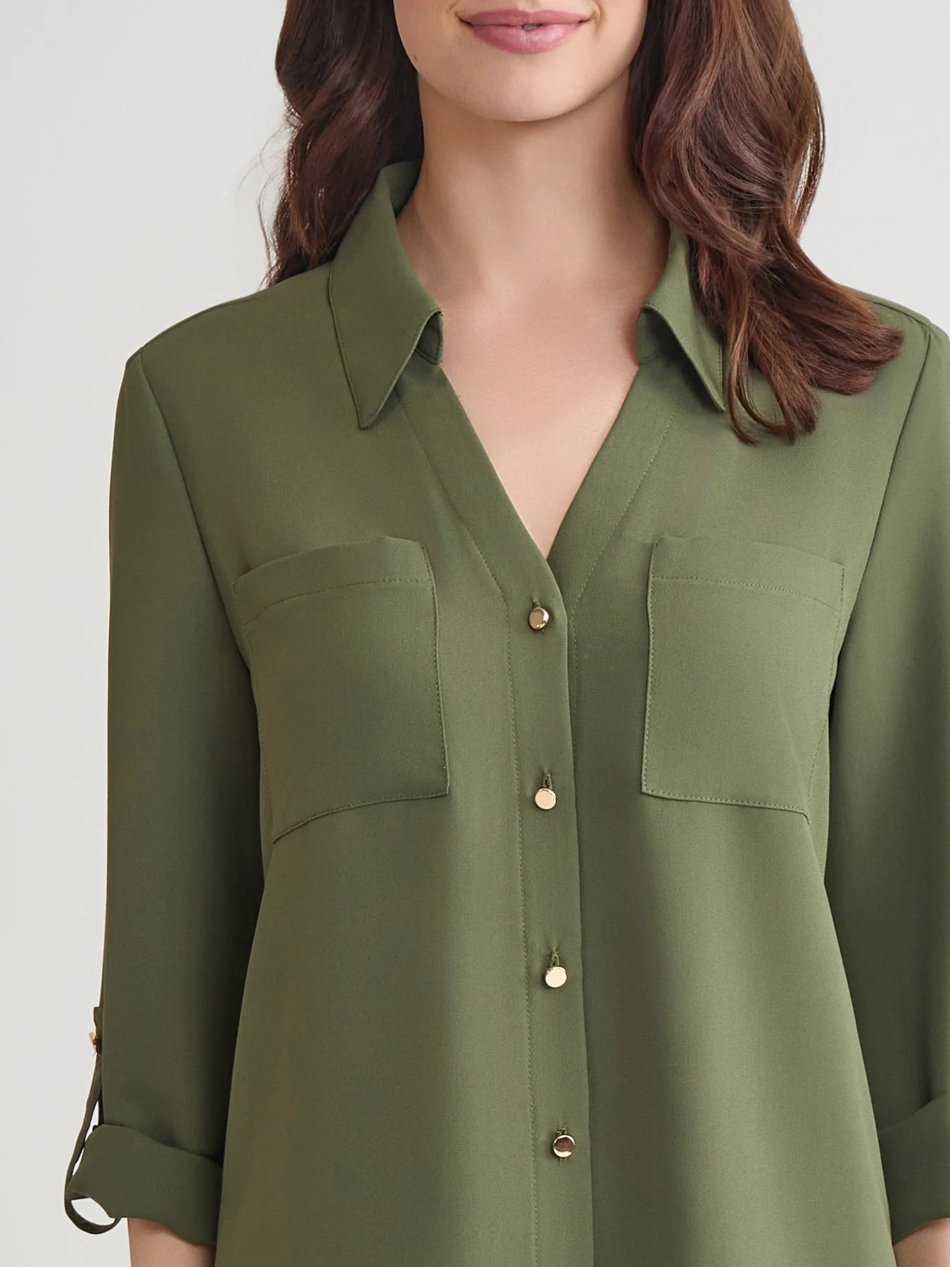 Y-Neck Button Front Tunic, Jasper Crepe - Image 3