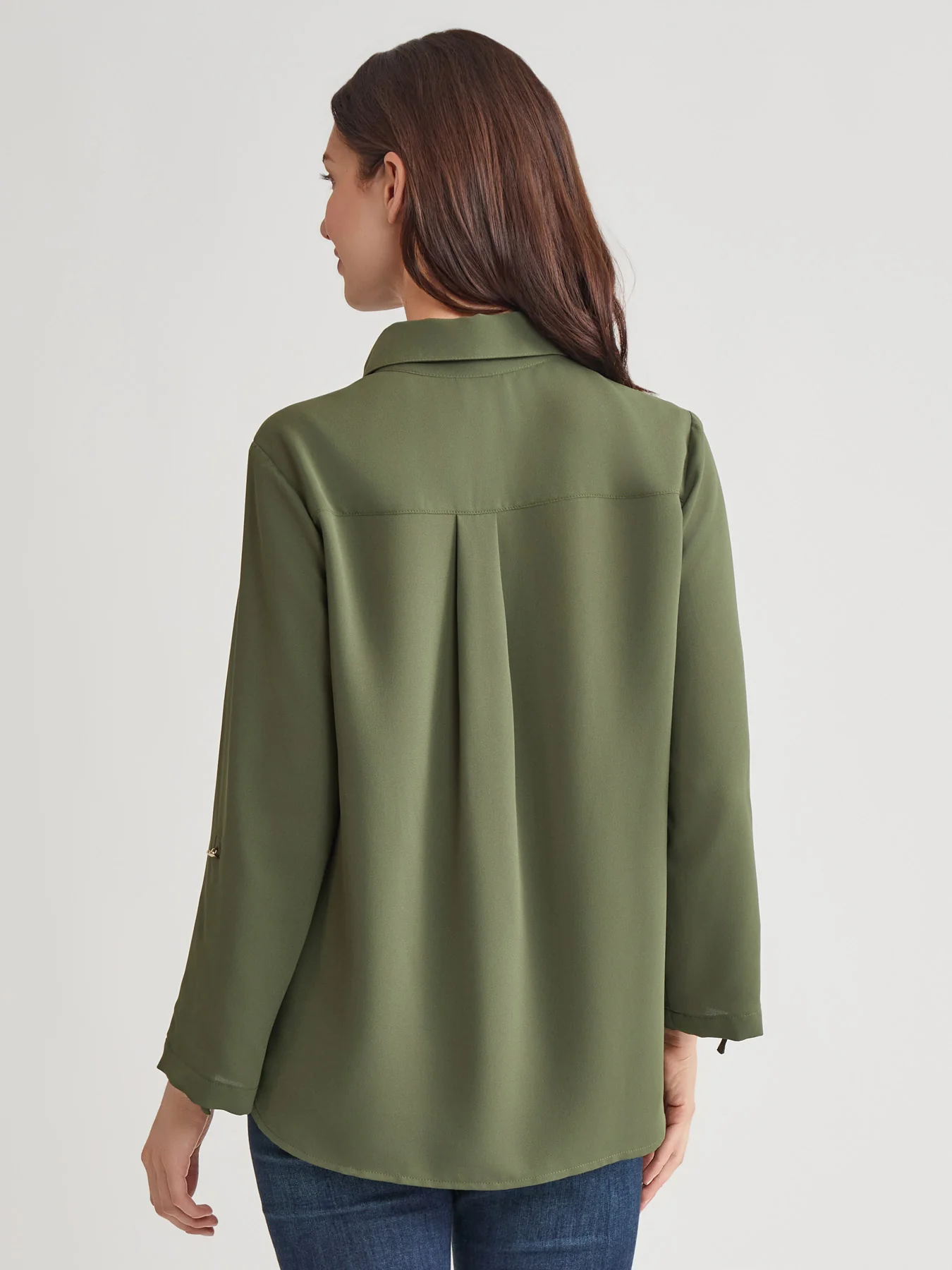 Y-Neck Button Front Tunic, Jasper Crepe - Image 4