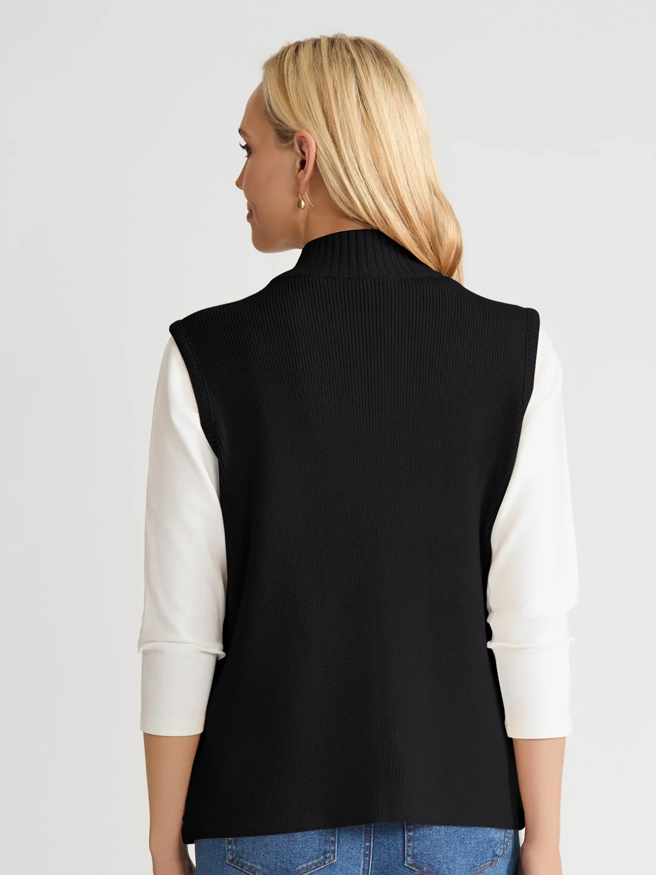 Zip-Front Cable Knit Puffer Vest - Image 3